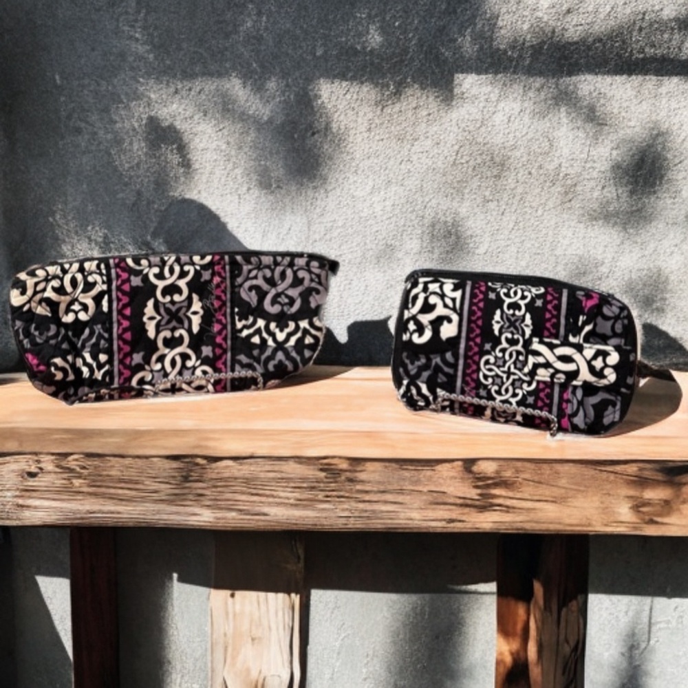 Vera Bradley Bundle of Wristlet & Lined Cosmetic Pouch in Canterberry Magenta